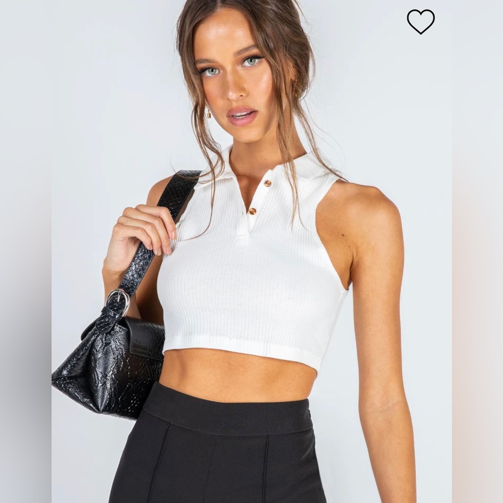 Motel from Urban Outfitters, collared, ribbed crop top- Preppy festival